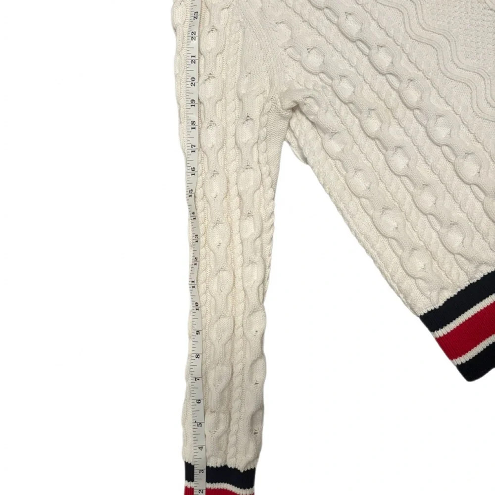 Banana Republic Cable Knit Sweater White Red Navy Trim Size M - Picture 6 of 6